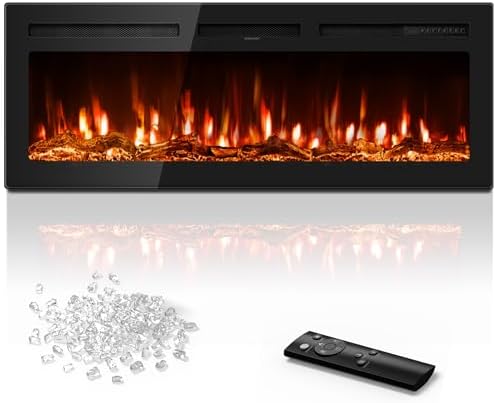 Manastin 50 inch Electric Fireplace in-Wall Recessed and Wall Mounted with Remote Control, 1500/750W Fireplace Heater (60-99°F Thermostat) with 12 Adjustable Color, Timer, Log and Crystal - Thumbnail 3