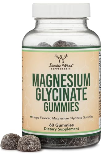 Magnesium Glycinate Gummies (400mg per Serving, 30 Day Supply, Grape Flavored) High Absorption Magnesium Supplement for Adults or Kids by Double Wood Supplements