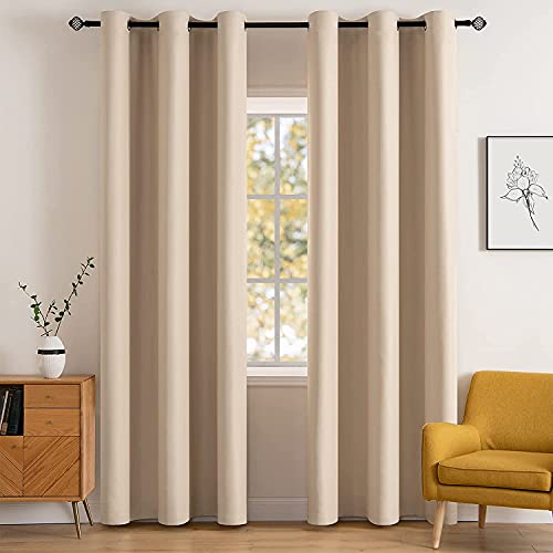 MIULEE Room Darkening Curtains Thermal Insulated Drapes Solid Window Treatment Set Grommet Top Light Blocking Blackout Curtain for Living Room/Bedroom 2 Panels 42 x 84 inch Beige