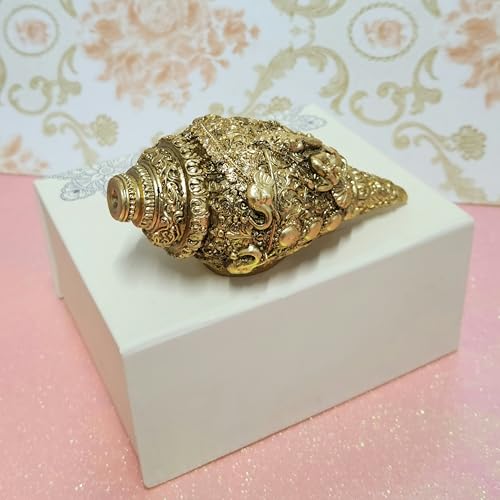Image of ARNAVIRA 24K Gold Plated Antique Finish Ganesh Shankh (Conch) for Wealth, Home Decor | Housewarming Gifts | Pooja Room | Return Gifting 12.7 cm x 5 cm