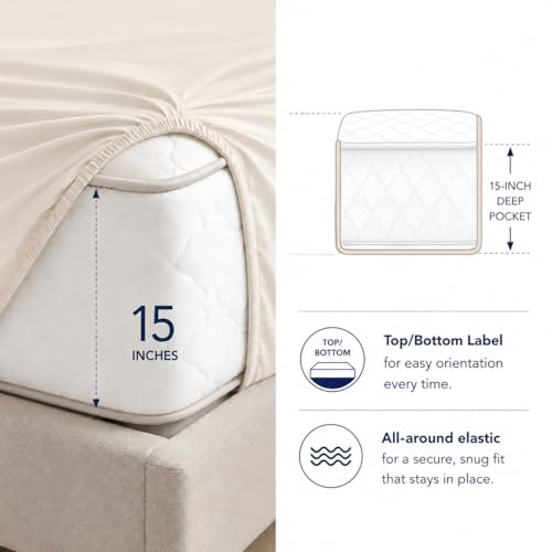 Image of Queen Sheets - 800 Thread Count 4 PC Egyptian Cotton Luxury Bedding - Ivory | 15 inch Deep Pocket Queen Bed Sheets Set for Elegant & Relaxed Comfort, Breathable & Ultra-Soft Sateen Weave, All Season Comfort