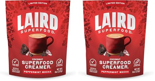 Image of Laird Superfood Non-Dairy Original Superfood Peppermint Mocha Coconut Powder Coffee Creamer, Gluten Free, Non-GMO, Vegan, 8 oz. Bag, Pack of 2