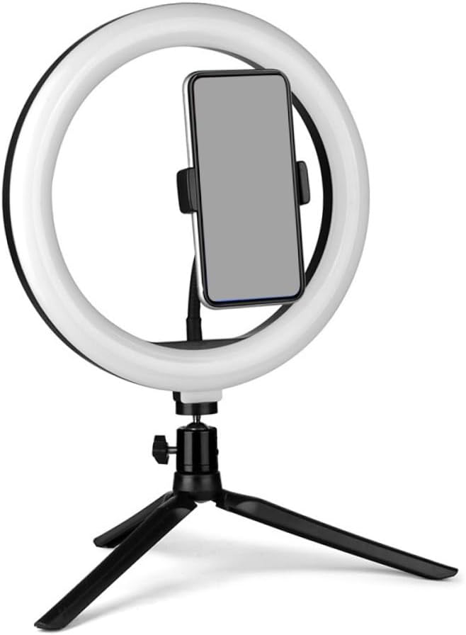 Phone Light Stand with Remote 10-Inch Dimmable Three-Color Selfie Ring Light and Adjustable Phone Holder for Desktop Recording