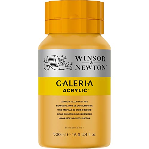 Image of Winsor & Newton Galeria Acrylic Colour - Jar of 500 ML - Cadmium Yellow Deep Hue (115) - Highly Pigmented Lightfast Artists' Acrylic Paints for Canvas, Wood, Fabric & Paper - More Colours Available