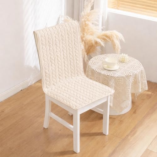 Image of HOMETHREADS Non-Slip Chair Cover-Universal Fit for Kitchen & Dining Chairs-Cushioned Comfort - Stylish Machine Washable Seat Cover -145x45Cm (Cream, Pack of 8)