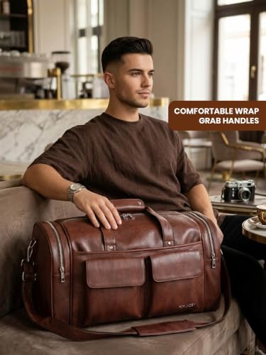 Image of Fur Jaden Weekender Premium Duffle Bag for Travel for Men and Women Made of Faux Leather with Attachable Shoulder Strap Cabin Holiday Bag (Urban Rust)