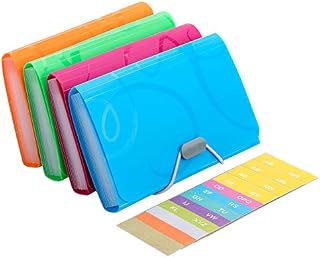 Expanding File Folder ENYIIZE A6 Size 13 Pockets Portable Plastic Document Organiser Expandable Accordian with Colored Labels Index for Receipts, Bills, Checks, Vouchers,4 Pack