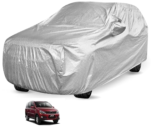 Image of Auto Hub Waterproof Car Cover Compatible with Mahindra Xylo with Mirror Pocket, Soft Cotton Lining, Waterproof Xylo Car Cover- Metallic Silver