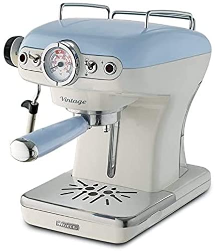 Ariete 1389/15 Retro Style Espresso Machine and Built-in Milk Frother, Barista Coffee Maker Perfect for Americanos, Lattes and Cappuccinos, Filter Holder for Powder or Pods, Blue