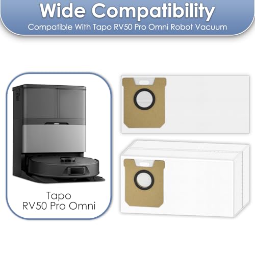 Image of (12 Pack) RV50 Pro Omni Replacement Dust Bags Compatible With Tapo RV50 Pro Omni Robot Vacuum Cleaner, Disposable Vacuum Bag Accessories, Dust Bag, Canister Bags, Filter Bags