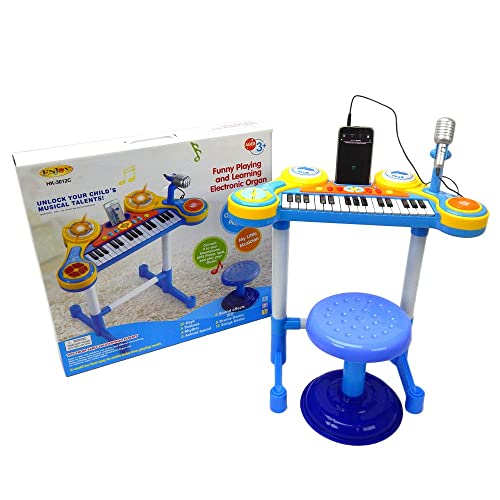 Teclado Piano Musical Infantil Com Microfone Banquinho luzes e Som - Mega Compras