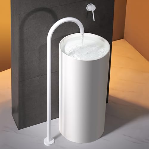 Robinet de baignoire sur pied luxueux blanc mat colonne autoportante design minimaliste haut de gamme