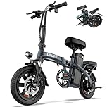 URLIFE 14" Electric Bike, Portable E-bike with 48V 7.5AH Removable Battery 250W Brushless Motor, 60 KM Max Range, Folding Ebike LCD Display, Electric Commuter Bicycle for Adults and Teens