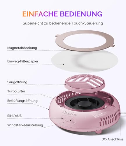 MelodySusie Pocket Nagelstaubsauger HProA, 6000RPM Leistungsstarke Staubabsaugung Nägel für Maniküre, Kompakter Nagelschleifstaub-Absauger mit 30 Wiederverwendbarem Filter für DIY & Studio, Rosa