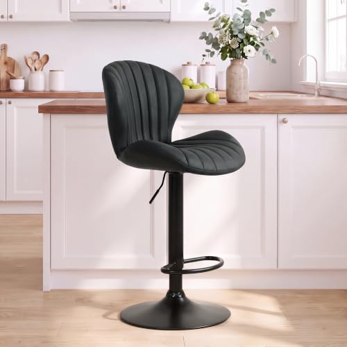 Image of COLAMY Bar Stools Set of 1,Swivel Adjustable Height Leather Bar Chair,Black