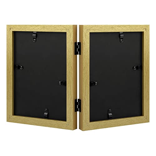 Frametory, 4X6 Double Picture Frame Hinged 2 Photos Frame Collage, Desk Picture Frame With Glass, Side By Side Frame Vertical (Gold, 1 Pack) #TOP3