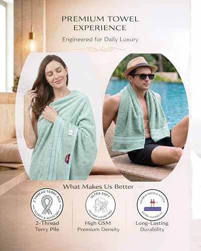 Image of Premium Bamboo Bath Towel, 550 GSM, Ultra-Soft, Quick-Drying, 3X More Absorbent (Frosted Lime)