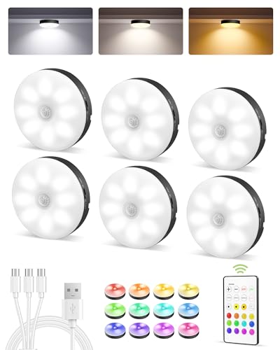 EZVALO Under Cabinet Lighting, 1000mAh Rechargeable Puck Lights with Remote, 3 Color Temps & 12 RGB...