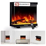 KAMINIO Eléctrica Chimenea Lea - Chimenea eléctrica 3 en 1 con Vista panorámica, calefacción, Efecto de Llama 3D, 12 Colores de Llama (24 Pulgadas)