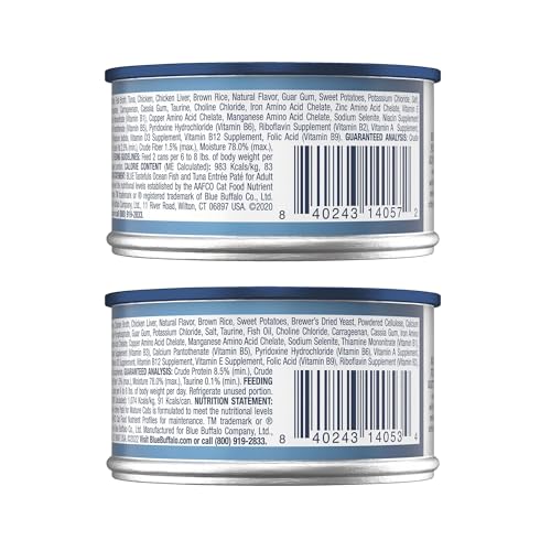 Image of Blue Buffalo Tastefuls Wet Cat Food, Made with Natural Ingredients, Chicken and Ocean Fish Pate Entrees, 3oz Cans, 4-Count Variety Pack Trial Size