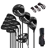 # Performance Supérieure # Les clubs de cet ensemble de golf sont fabriqués avec des matériaux de première qualité. Le driver en titane de 460 cc offre une grande zone de sweet spot; les fers à dos creux contrôlent efficacement l'effet; l'hybride et le fairway disposent des tiges en carbone pour améliorer la sensation de frappe.