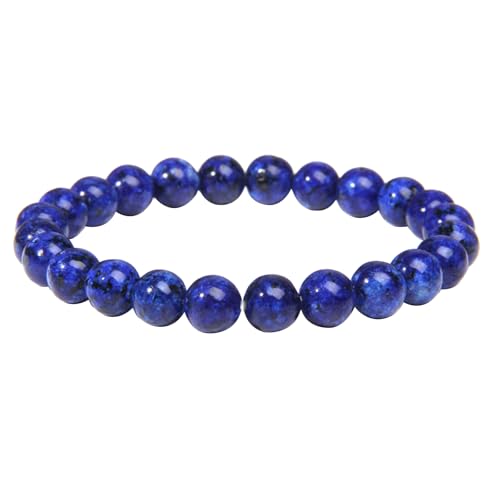 8mm Lapis Lazuli Bracelet for Women Men,Handmade Gemstone Stretch Elastic Healing Crystal Bracelets Blue Stone Beaded Jewelry Protection and Luck