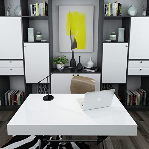 Glossy White Wallpaper Peel and Stick Wallpaper Shiny Self Adhesive Removable Wallpaper,23.6" X 393"Waterproof Countertop Paper White Contact Paper for Cabinet Countertop Furniture Kitchen Vinyl Film