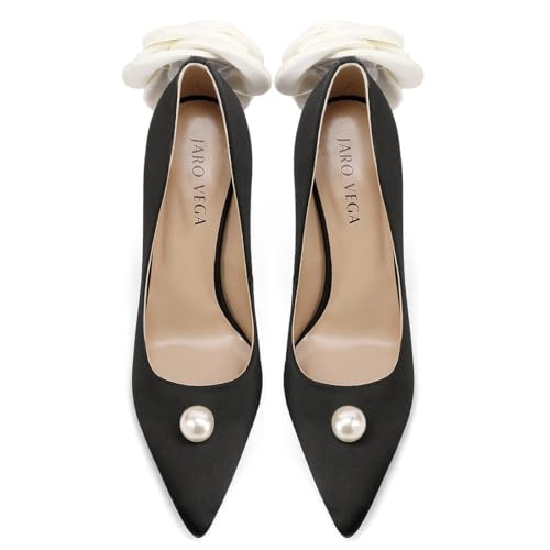 Wedding Shoes with 4' High Stiletto Heel and Pointed Toe for Women Bride Braidsmaid, Ivory White Pearl and Flower in Details for Prom Events4