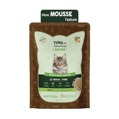 Image of Brunos Cat Wet Food - Tuna with Salmon & Parsley Mousse - 85g(Pack of 24)|Cat & Kitten | Grain-Free | 47% Real Tuna Goodness|Infused with Prebiotic | Taurine for Heart & Vision | Hydration & Skin
