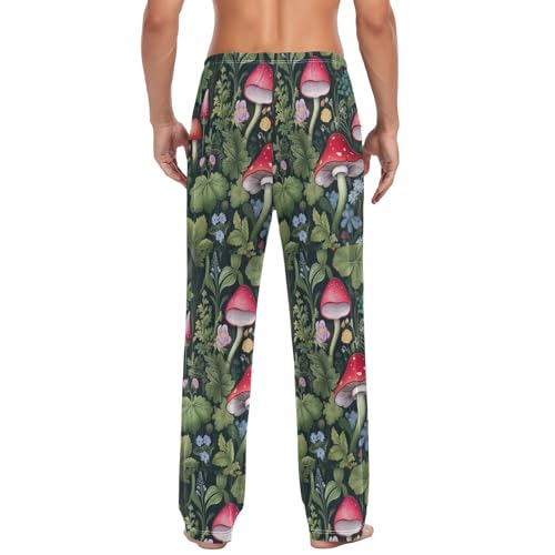 Men’s Wildflowers Mushrooms Pajama Pants with Pockets, Comfortable Lounge Sleep Bottoms#3752
