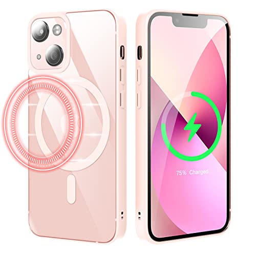 Frunimall Magnética para Funda iPhone 13 Mini MagSafe, Funda Transparente iPhone 13 Mini con HaloLock, Imanes Incorporados, Carcasa iPhone 13 Mini [Antiamarillo],[Ntideslizante y Antigolpes],Rosa Cover
