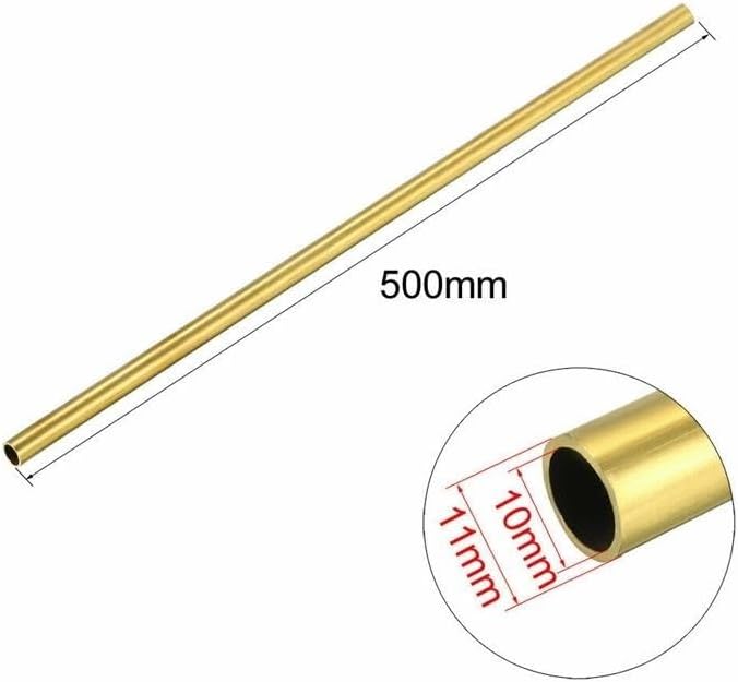 10mm x 11mm x 500mm 真鍮パイプチューブラウンドバーロッド1個。