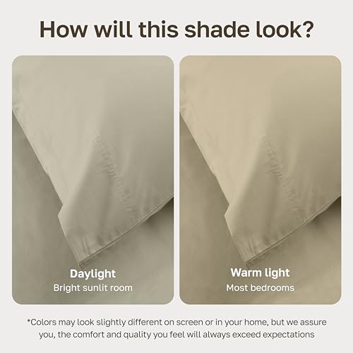 Image of California Design Den 100% Organic Cotton Full Bed Fitted Sheet, Soft Taupe | GOTS Certified, Crisp & Airy Percale, 15 inch Deep Pocket, All-around Elastic, No-Pop Fit, Durable, Easy Care, Backed by GH Seal
