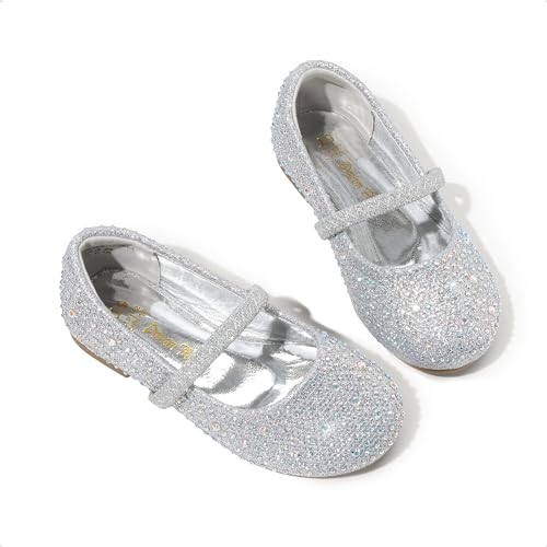 Dream Pairs Girls Mary Jane Rhinestone Dress Shoes Slip On Ballet Toddler Flats For Party, Wedding, Christmas Muy-Shine-Infant Silver/Glitter Size 7 Toddler thumb #4