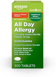 Amazon Basic Care All Day Allergy, Cetirizine Hydrochloride Tablets, 10 mg, Antihistamine, 300 Count