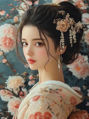 Broderie diamant kit complet sur toile 40x50cm motif fille en kimono aux fleurs scintillantes 5D
