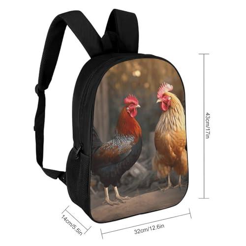 Rooster And Chicken Backpack - Durable 600D Polyester, 17 Inch Backpack with Ergonomic Adjustable Straps, Lightweight Travel Bag for Men & Women2