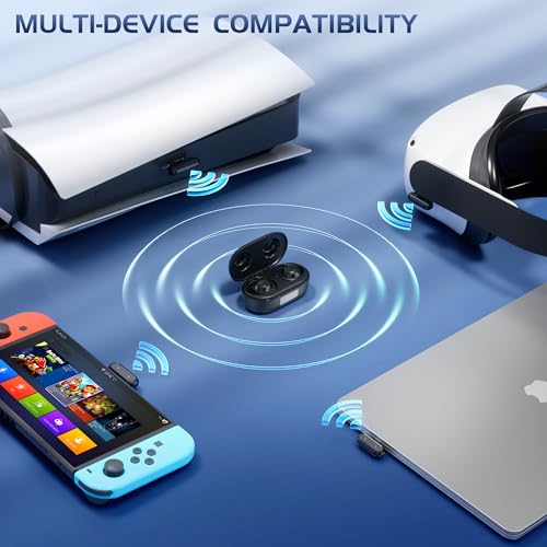 Image of IAMJOY Gaming Earbuds, 20ms Low Latency Earbuds, Compatible with Meta Quest 3 /2, PS5 /4, with 2.4Ghz Dongle & Bluetooth, Gaming for Steam Deck, VR, Switch, PC (Soft Black)