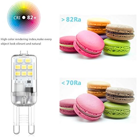 G9 LED Bulbs 2W Cool White 6000K, 20W 18W 10W G9 Pin Halogen Equivalent, 220-240V AC, Not Dimmable, No Flickering Energy-Saving Light Bulbs, 10 Pack