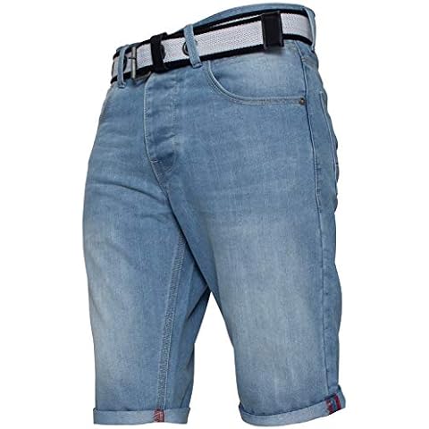 APT Mens Designer Dark Blue Slim Fit Cotton Denim Shorts Free Belt - All Waist Sizes (34, Light Blue) Cover