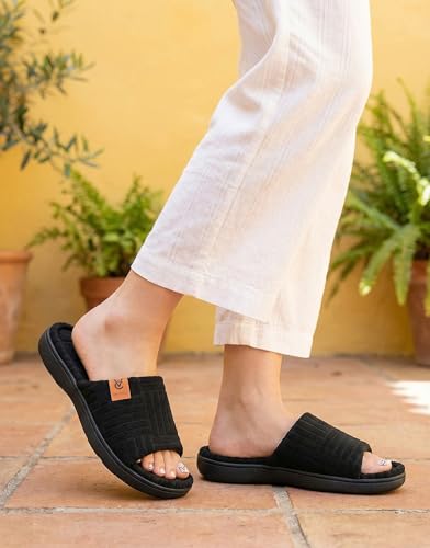 Image of VeraCosy Ladies Open Toe Slippers Soft Terry Cloth Indoor Slip on Women's House Shoes