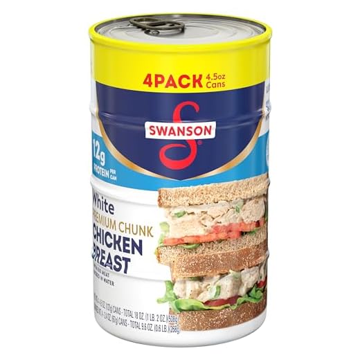 Swanson White Premium Chunk Chicken Breast with Rib Meat in Water, 4.5 oz. (Pack of 4)