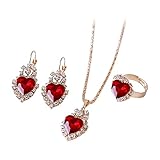 Yowablo Herz Für Frauen Ring Set Herz Mode Liebe Schmuck Mädchen Halskette Liebe Ohrringe Anhänger Schmuck Sets Schmuckdose Holz