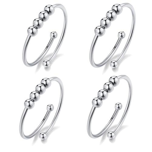 YILUOCD 4 anéis de ansiedade para mulheres, anéis de ansiedade ajustáveis, anel de alívio de ansieda