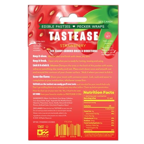 PASTEASE Tastease - Heart Shaped Edible Pasties in Strawberry Candy 6 Piece Set - Fun for A Special Occassion or Everyday - Dimensions 2" x 2" Coverage 1 Inches - Thumbnail 2