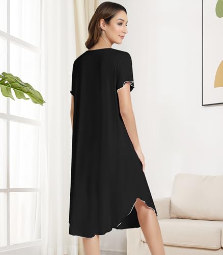 Image of NACHILA Women's Nightgowns-Viscose Made from Bamboo,Soft Nightshirt Short Sleeve Sleepwear Cooling Sleepshirts