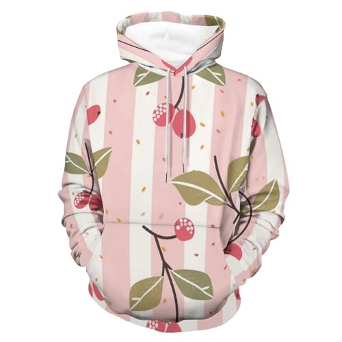 Pullover Rayures Cerise Rose - Hoodie Manches Longues Doux et Unisexe