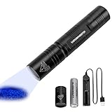 LUMENSHOOTER UV365 High Power Rechargeable Ultraviolet Flashlight 365nm 395nm Interchangeable Blacklight for UV Glue Curing, Scorpion Hunting,Rocks and Mineral Glowing,Bed Bug,Dry Stains,Pet Urine