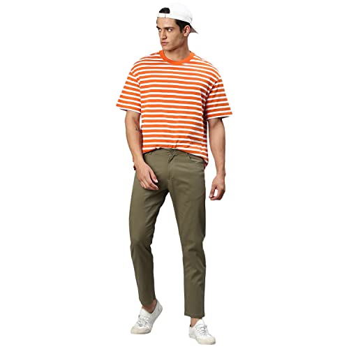 Image of Hubberholme Men's Tapered Fit Cotton Trousers, Ankle Length Button Closure Chinos