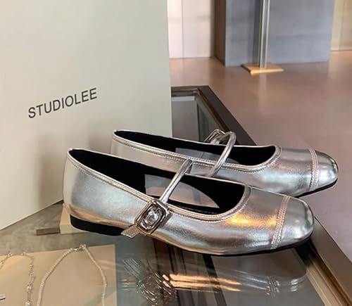 Niction Mary Jane Shoes Flats for Women PU Leather Round Toe Buckle Adjustable Strap Comfortable Slip on Ballet Dressy Flats for Work Casual Shoes4